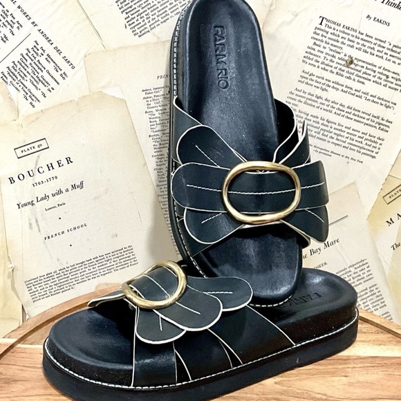 FARM Rio Shoes - Anthropologie Farm Rio Daisy Slide Sandals Platform Flatform Black